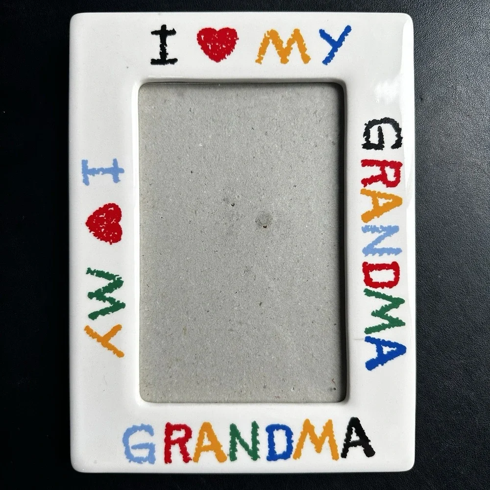 I Love My Grandma Colorful Ceramic Picture Frame Holds 4x6 Photo, 90s Vintage
